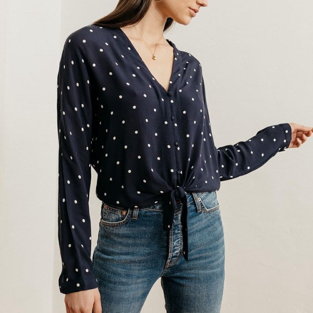 🌼 Rails Navy and White Polka Dot Top - Size XS
